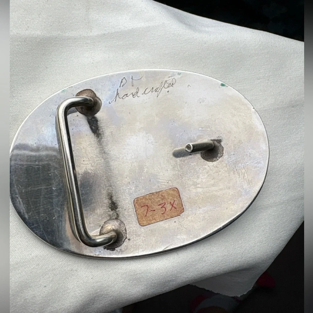 Vintage Turquoise Western Belt Buckle Handmade - Picture 2 of 2